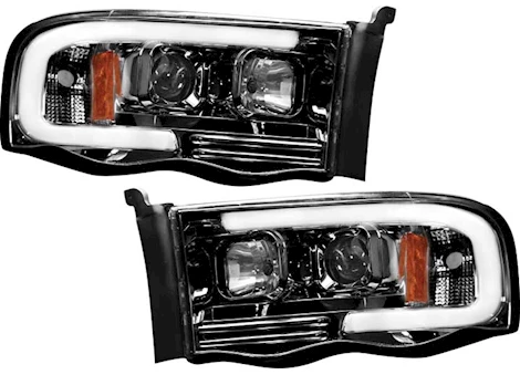 Recon Truck Accessories 02-05 ram 1500/2500/3500 projector headlights w/high power smooth oled halos/drl-smoked/black Main Image