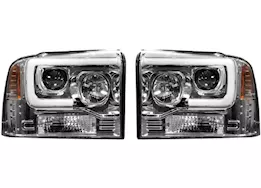Recon Truck Accessories 05-07 f250/f350/f450/f550 projector headlights w/high power oled halos/drl-clear/chrome