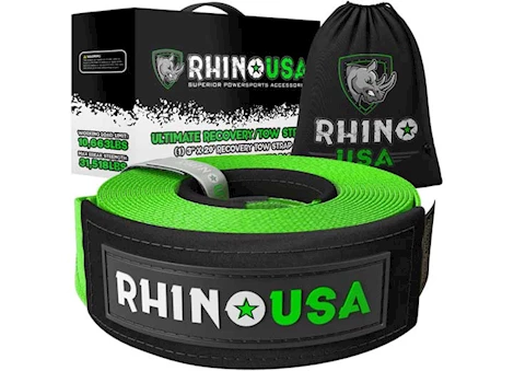 Rhino USA Recovery tow strap 3in x 20ft green Main Image
