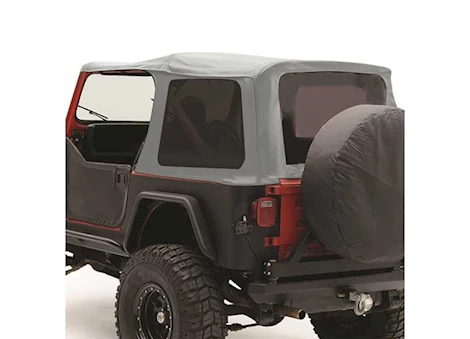 Smittybilt 88-95 wrangler yj oem replacement soft top w/tinted windows & upper doorskins; charcoal gray Main Image