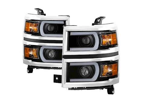 Spyder Automotive 14-15 silverado 1500projector headlights-light bar drl-black driver/passenger Main Image